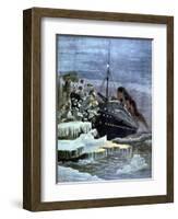 The 'Titanic' Colliding with an Iceberg, 1912-null-Framed Giclee Print