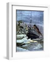 The 'Titanic' Colliding with an Iceberg, 1912-null-Framed Giclee Print