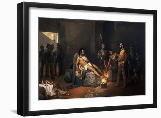 The Torture of Cuahutemoc in the 16th Century-Leandre Izaguirre-Framed Giclee Print