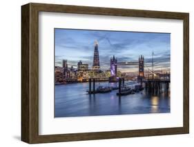 The Tower Bridge in London Seen from the East at Dusk. in the Background-David Bank-Framed Photographic Print