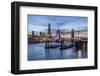 The Tower Bridge in London Seen from the East at Dusk. in the Background-David Bank-Framed Photographic Print