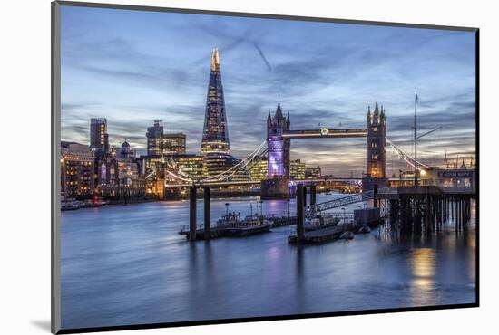 The Tower Bridge in London Seen from the East at Dusk. in the Background-David Bank-Mounted Photographic Print