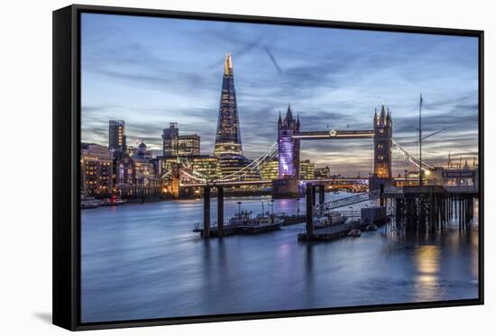 The Tower Bridge in London Seen from the East at Dusk. in the Background-David Bank-Framed Stretched Canvas