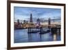 The Tower Bridge in London Seen from the East at Dusk. in the Background-David Bank-Framed Photographic Print