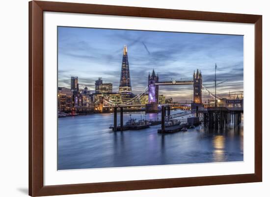 The Tower Bridge in London Seen from the East at Dusk. in the Background-David Bank-Framed Photographic Print