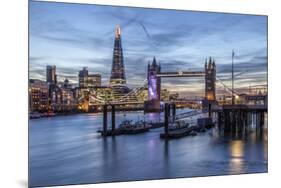 The Tower Bridge in London Seen from the East at Dusk. in the Background-David Bank-Mounted Photographic Print