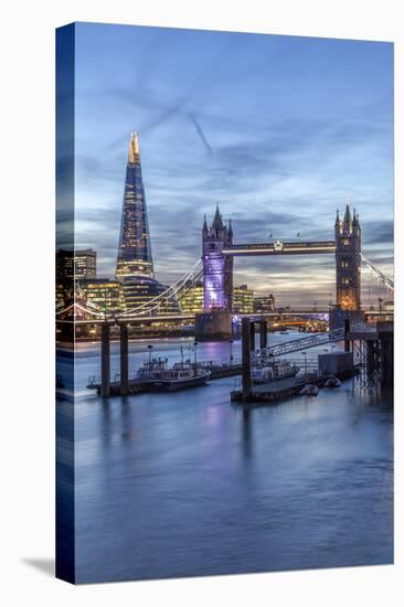 The Tower Bridge in London Seen from the East at Dusk, London, England-David Bank-Stretched Canvas