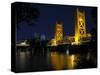 The Tower Bridge of Sacramento at Night, CA-George Oze-Stretched Canvas
