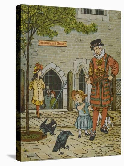 The Tower Of London. Beauchamp Tower. a Beefeater, Child and Two Ravens-Thomas Crane-Stretched Canvas