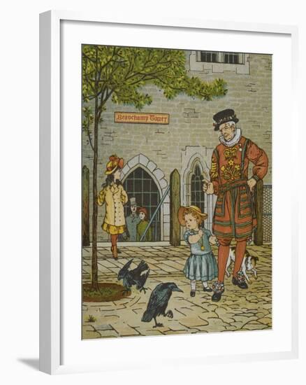 The Tower Of London. Beauchamp Tower. a Beefeater, Child and Two Ravens-Thomas Crane-Framed Giclee Print