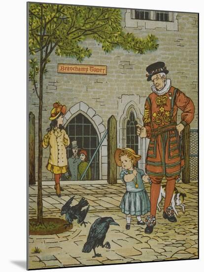 The Tower Of London. Beauchamp Tower. a Beefeater, Child and Two Ravens-Thomas Crane-Mounted Giclee Print