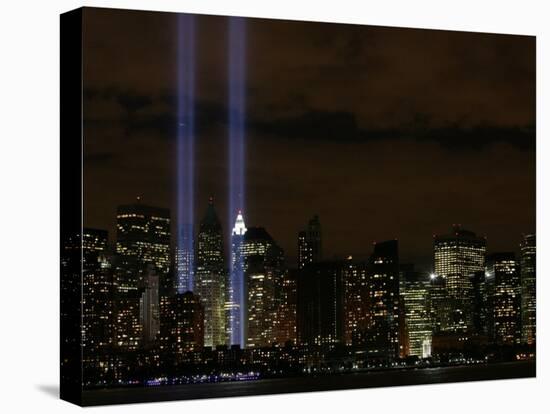 The Towers of Light Shine Over the Manhatten Skyline-null-Stretched Canvas