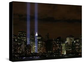 The Towers of Light Shine Over the Manhatten Skyline-null-Stretched Canvas