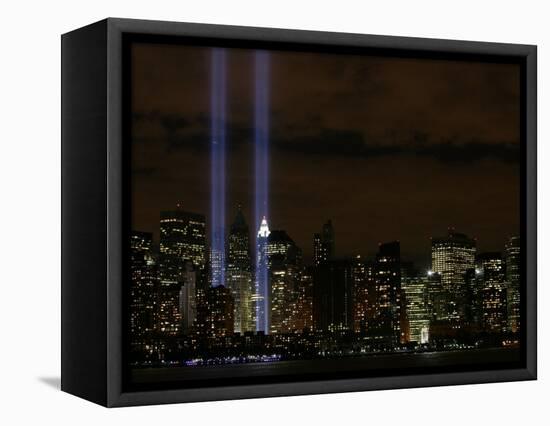 The Towers of Light Shine Over the Manhatten Skyline-null-Framed Stretched Canvas