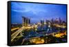 The Towers of the Central Business District and Marina Bay by Night, Singapore, Southeast Asia-Fraser Hall-Framed Stretched Canvas