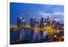 The Towers of the Central Business District and Marina Bay by Night, Singapore, Southeast Asia-Fraser Hall-Framed Photographic Print