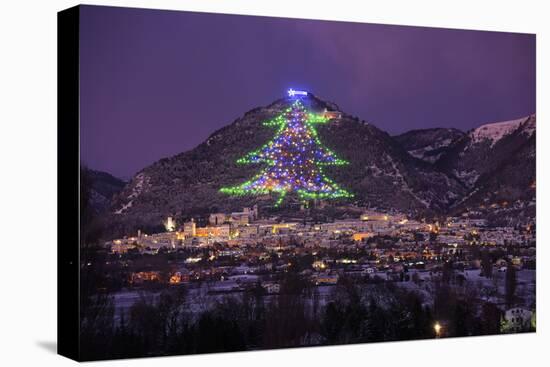 The town and the biggest Christmas Tree of the world, Gubbbio, Umbria, Italy, Europe-Lorenzo Mattei-Stretched Canvas