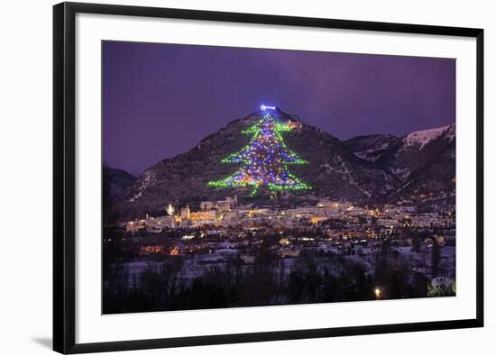 The town and the biggest Christmas Tree of the world, Gubbbio, Umbria, Italy, Europe-Lorenzo Mattei-Framed Photographic Print