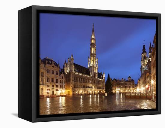 The Town Hall (French: Hôtel De Ville), of City of Brussels Is a Gothic Building from Middle Ages L-David Bank-Framed Stretched Canvas
