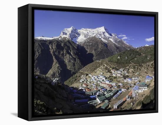 The Town of Namche Bazaar with the Kongde Ri (Kwangde Ri) Mountain Range in the Background-John Woodworth-Framed Stretched Canvas