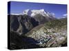 The Town of Namche Bazaar with the Kongde Ri (Kwangde Ri) Mountain Range in the Background-John Woodworth-Stretched Canvas