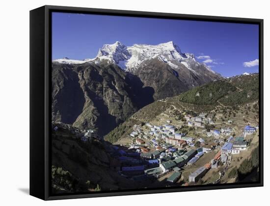 The Town of Namche Bazaar with the Kongde Ri (Kwangde Ri) Mountain Range in the Background-John Woodworth-Framed Stretched Canvas