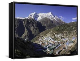 The Town of Namche Bazaar with the Kongde Ri (Kwangde Ri) Mountain Range in the Background-John Woodworth-Framed Stretched Canvas