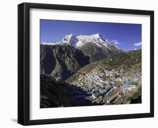 The Town of Namche Bazaar with the Kongde Ri (Kwangde Ri) Mountain Range in the Background-John Woodworth-Framed Photographic Print