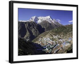 The Town of Namche Bazaar with the Kongde Ri (Kwangde Ri) Mountain Range in the Background-John Woodworth-Framed Photographic Print