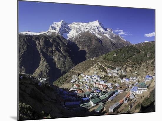 The Town of Namche Bazaar with the Kongde Ri (Kwangde Ri) Mountain Range in the Background-John Woodworth-Mounted Photographic Print