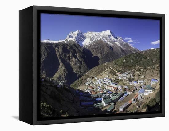 The Town of Namche Bazaar with the Kongde Ri (Kwangde Ri) Mountain Range in the Background-John Woodworth-Framed Stretched Canvas