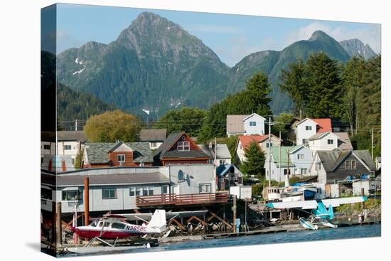 The town of Sitka & the spectacular mountains of Baranof Island, Southeast Alaska-Mark A Johnson-Stretched Canvas