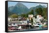 The town of Sitka & the spectacular mountains of Baranof Island, Southeast Alaska-Mark A Johnson-Framed Stretched Canvas