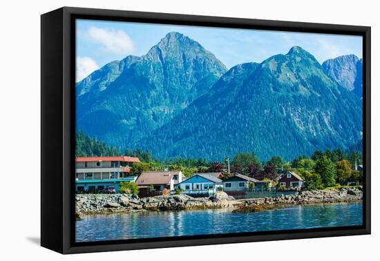 The town of Sitka & the spectacular mountains of Baranof Island, Southeast Alaska-Mark A Johnson-Framed Stretched Canvas