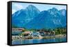 The town of Sitka & the spectacular mountains of Baranof Island, Southeast Alaska-Mark A Johnson-Framed Stretched Canvas