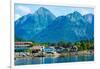 The town of Sitka & the spectacular mountains of Baranof Island, Southeast Alaska-Mark A Johnson-Framed Photographic Print