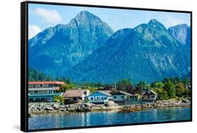 The town of Sitka & the spectacular mountains of Baranof Island, Southeast Alaska-Mark A Johnson-Framed Stretched Canvas