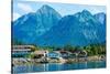 The town of Sitka & the spectacular mountains of Baranof Island, Southeast Alaska-Mark A Johnson-Stretched Canvas