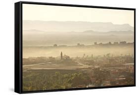 The Town of Tinerhir Soon after Sunrise, Smoke Rising from the Streets and Traditional Houses-Lee Frost-Framed Stretched Canvas