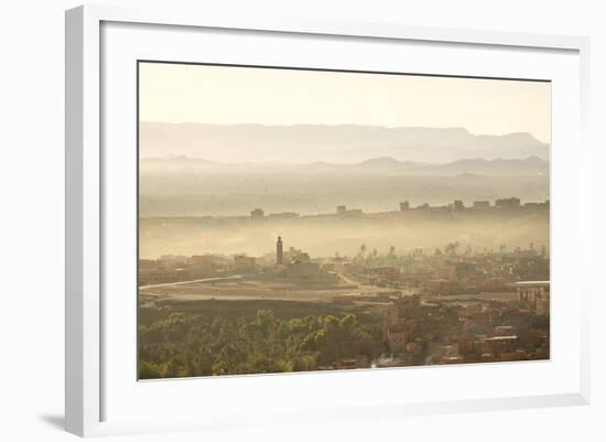 The Town of Tinerhir Soon after Sunrise, Smoke Rising from the Streets and Traditional Houses-Lee Frost-Framed Photographic Print