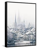 The Town of Zug on a Misty Winter Day, Zug, Switzerland, Europe-John Woodworth-Framed Stretched Canvas