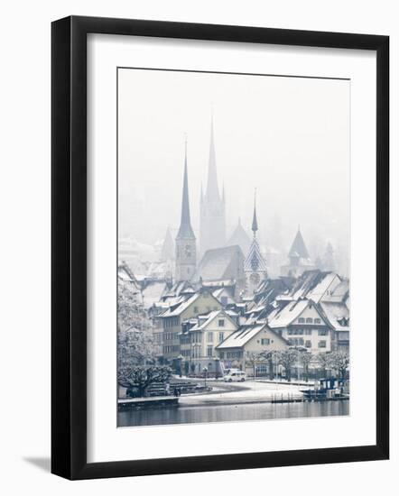 The Town of Zug on a Misty Winter Day, Zug, Switzerland, Europe-John Woodworth-Framed Photographic Print