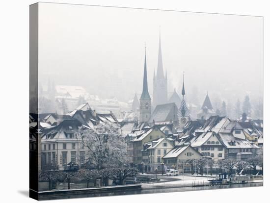 The Town of Zug on a Misty Winter's Day, Switzerland, Europe-John Woodworth-Stretched Canvas