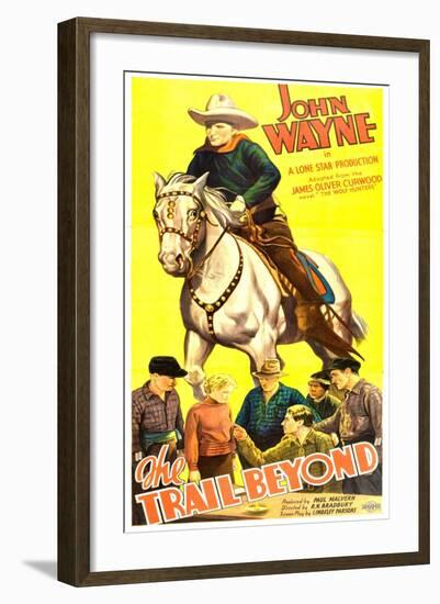 THE TRAIL BEYOND, top: John Wayne, bottom second from left: Verna Hillie, 1934.-null-Framed Art Print