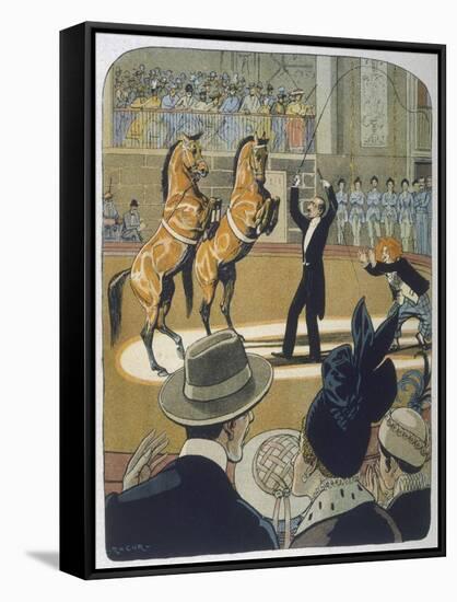 The Trainer Makes His Pair of Bay Horses Rear up in Front of the Audience-Rasmus Christiansen-Framed Stretched Canvas