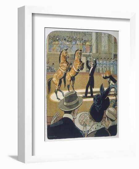 The Trainer Makes His Pair of Bay Horses Rear up in Front of the Audience-Rasmus Christiansen-Framed Art Print