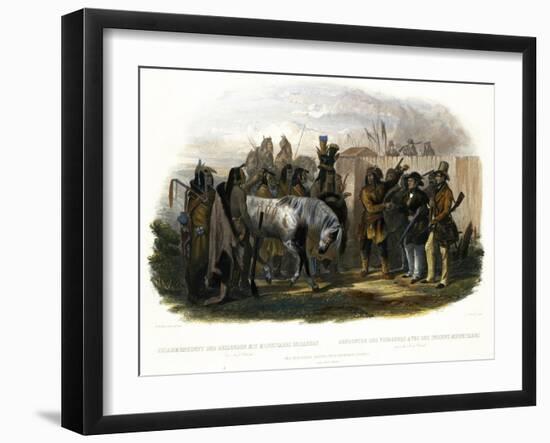 The Travellers Meeting with Minatarre Indians Near Fort Clark, Plate 26-Karl Bodmer-Framed Giclee Print