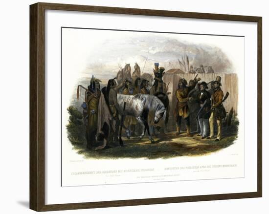 The Travellers Meeting with Minatarre Indians Near Fort Clark, Plate 26-Karl Bodmer-Framed Giclee Print