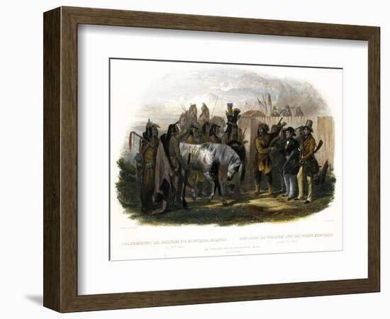 The Travellers Meeting with Minatarre Indians Near Fort Clark, Plate 26-Karl Bodmer-Framed Premium Giclee Print