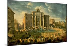 The Trevi Fountain In Rome 1753-56-Giovanni Paolo Pannini-Mounted Art Print